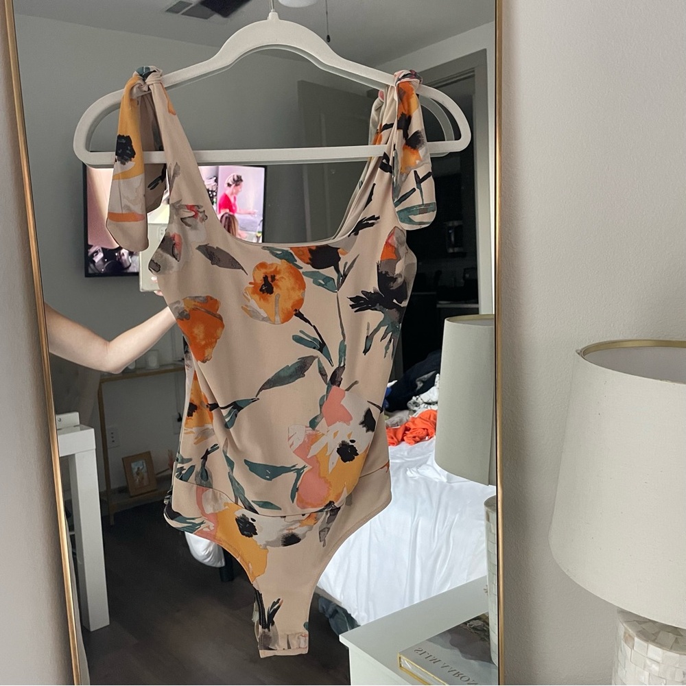 BCBG Pink Floral Bodysuit